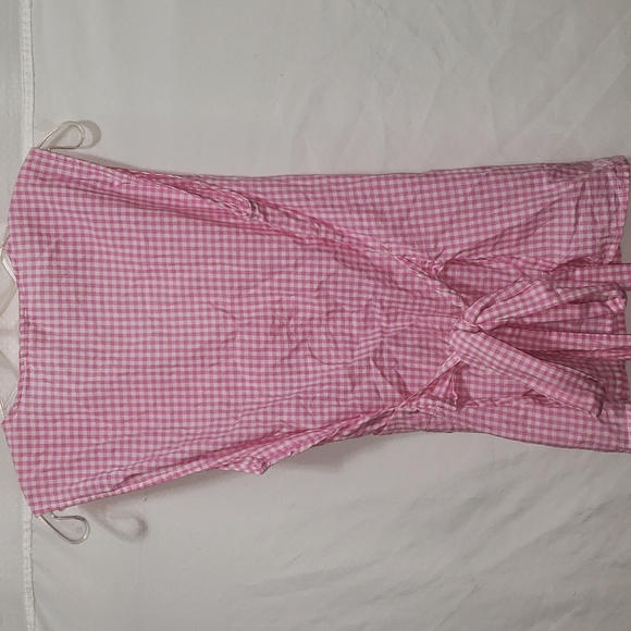 Beach Lunch Lounge Women Pink White Checkered Sleeveless Top Wrap Blouse Small - Picture 4 of 5